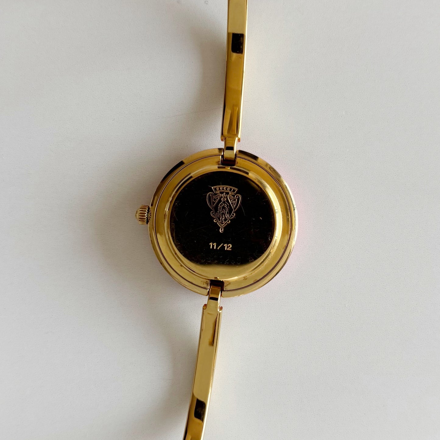 Gucci 1990s Interchangeable Bezel Gold Plated Bangle Watch with 12 bezels, case (Small)