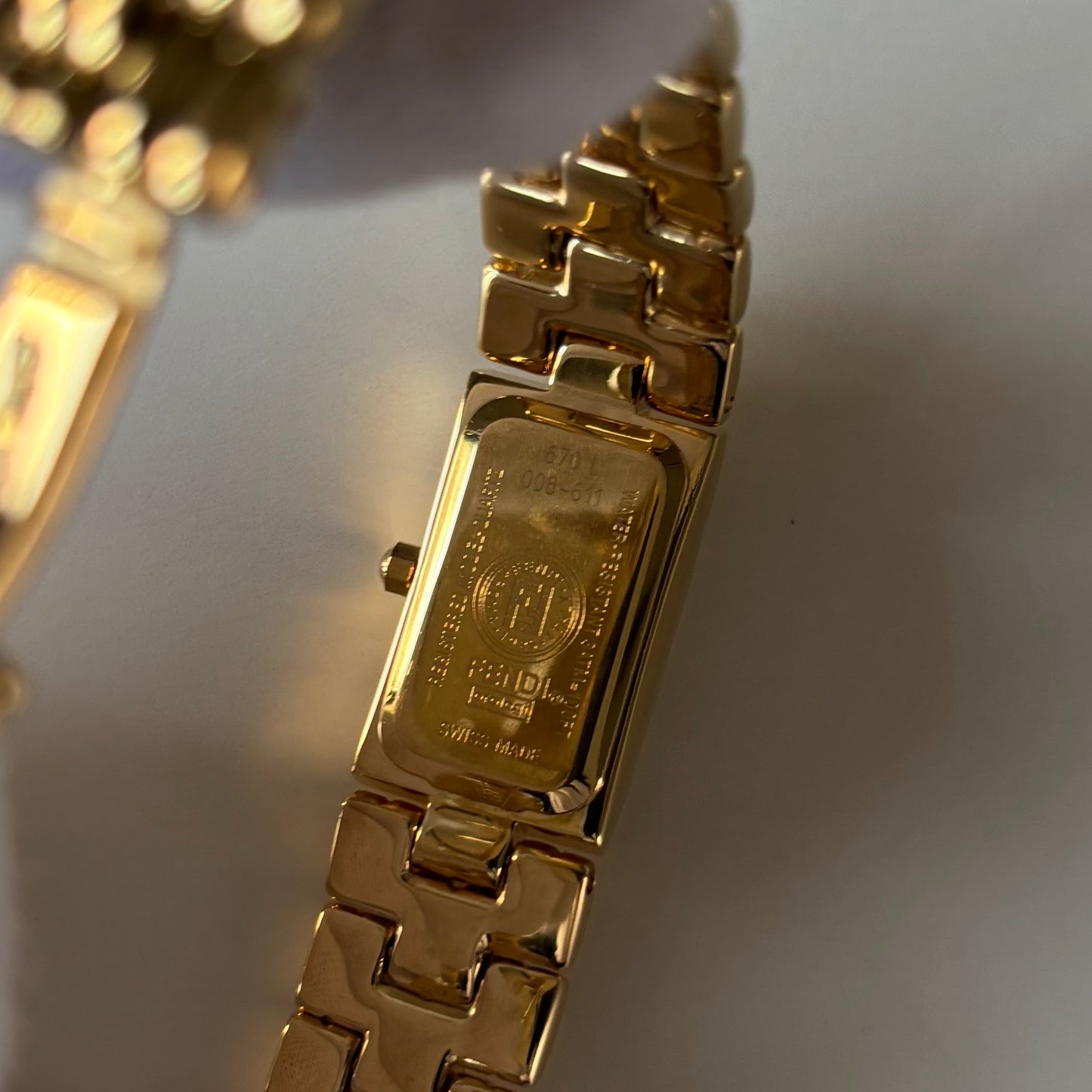 Fendi 1990s Rectangular Dial Gold Plated Watch