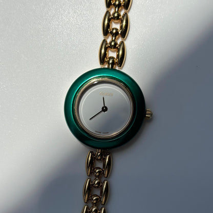 Gucci 1990s Interchangeable Bezel Gold Plated Rice Chain Watch with case, 6 bezels (160mm)