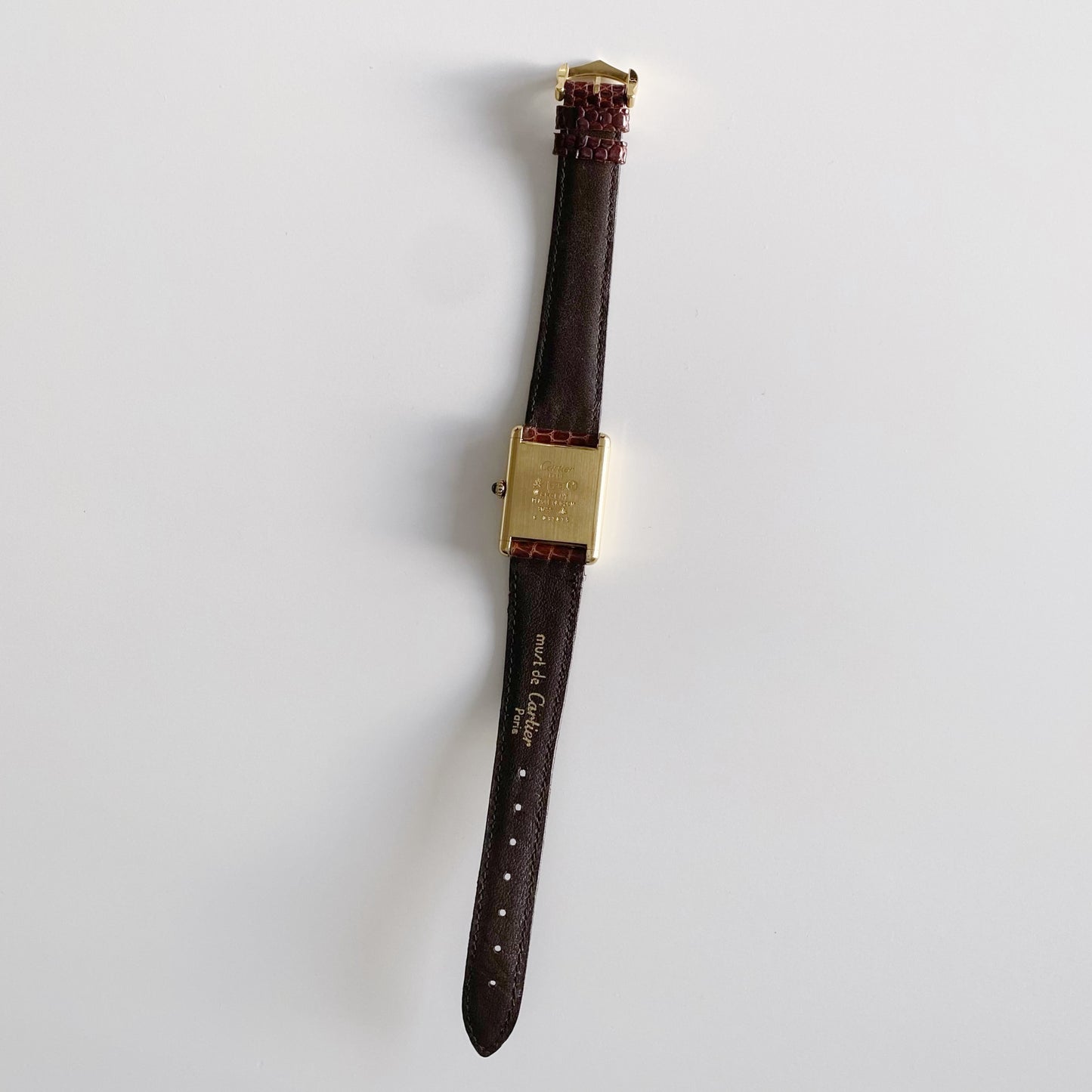 Cartier 1980s Must de Tank Burgundy Dial Manual Winding Watch (LM)