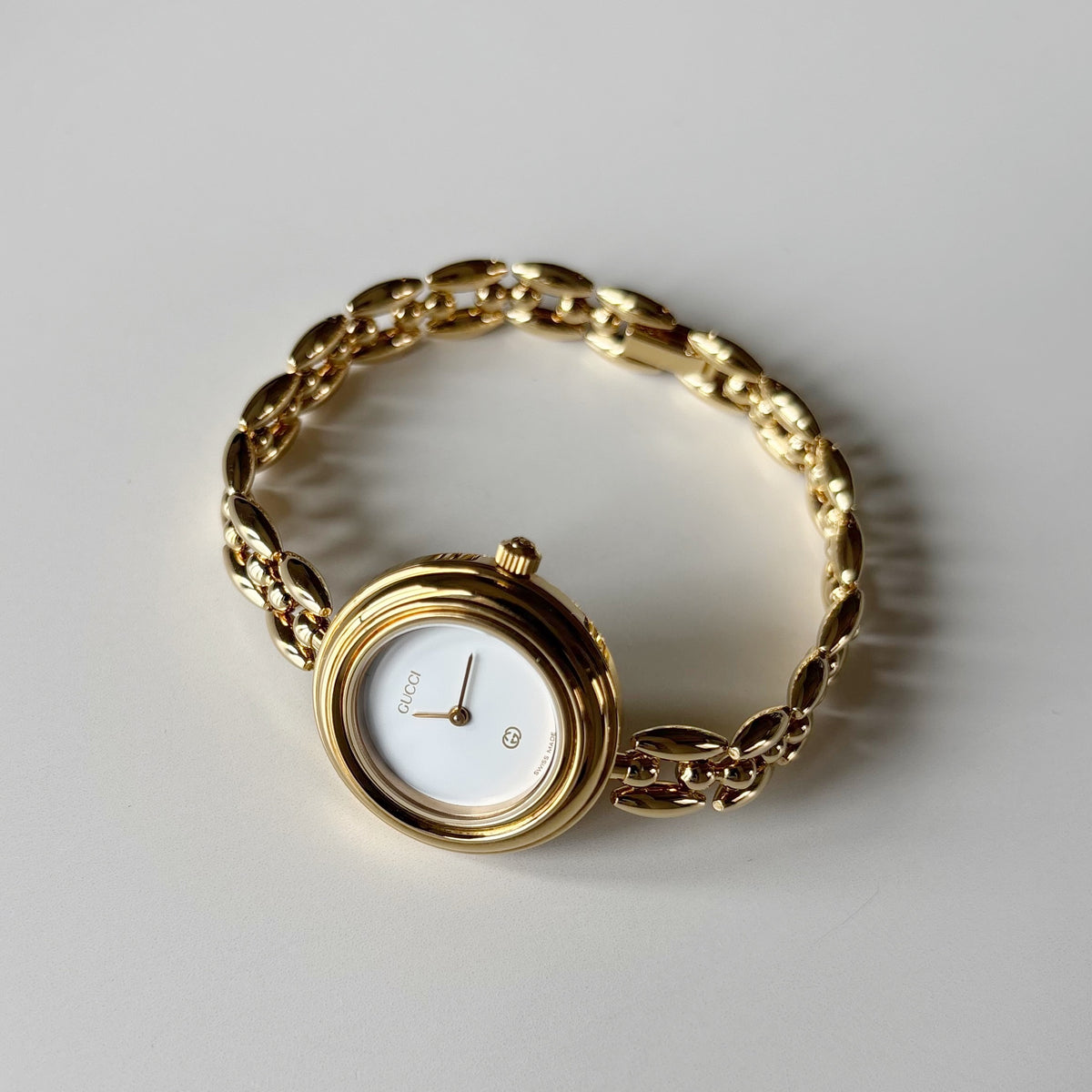 Gucci 1990s Interchangeable Bezel Gold Plated Rice Chain Watch with 6 bezels, case (165mm)