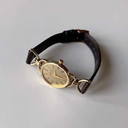 Gucci 1980s Round Dial Horsebit Gold Plated Watch