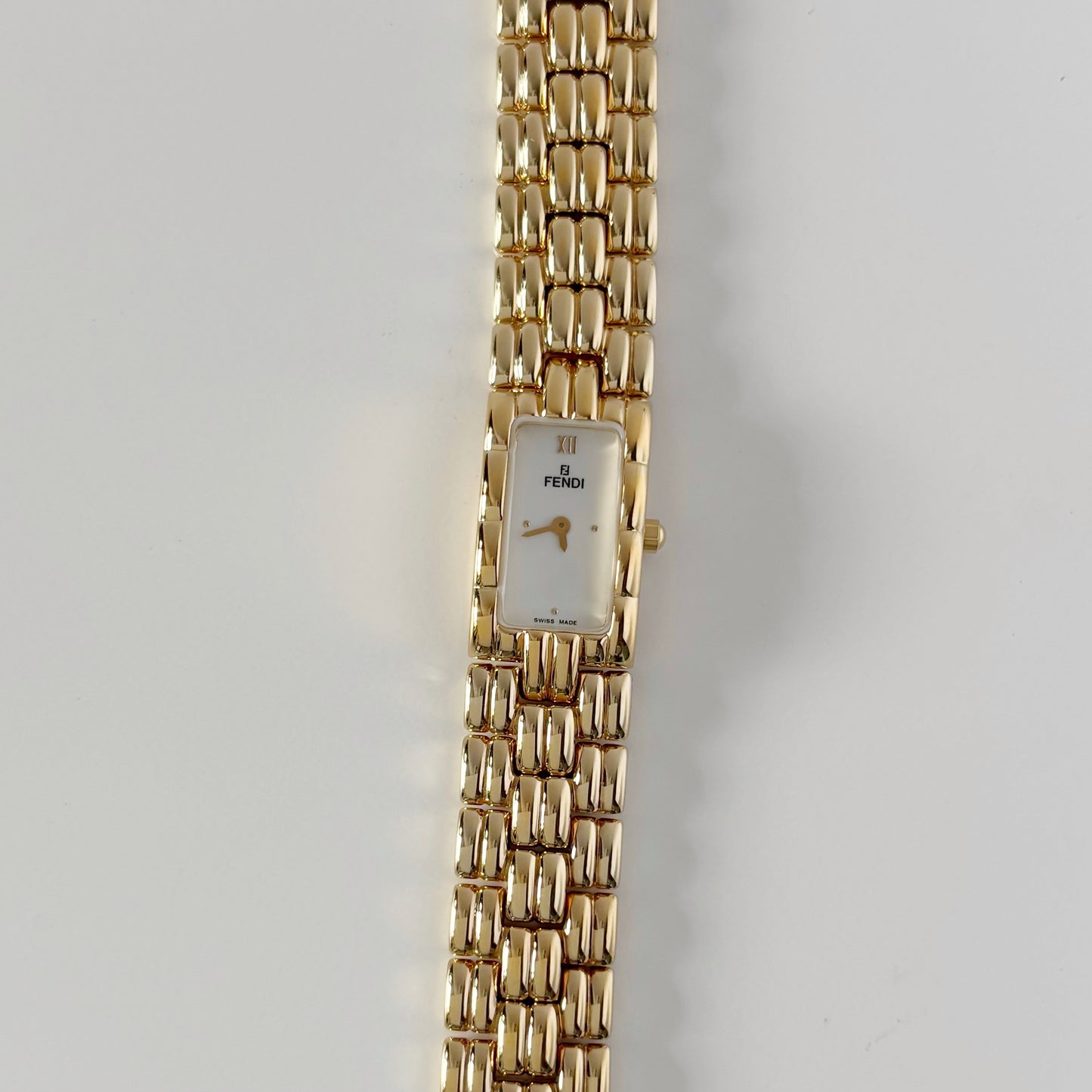 Fendi 1990s Rectangular Dial Gold Plated Watch