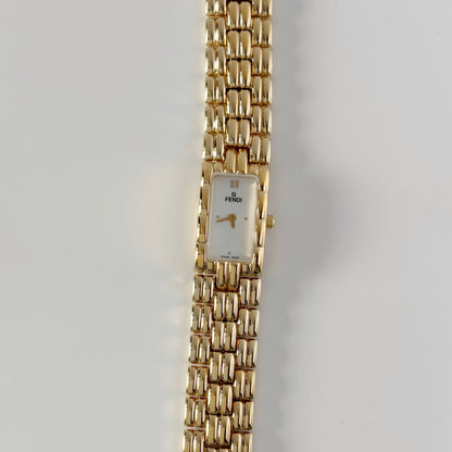 Fendi 1990s Rectangular Dial Gold Plated Watch