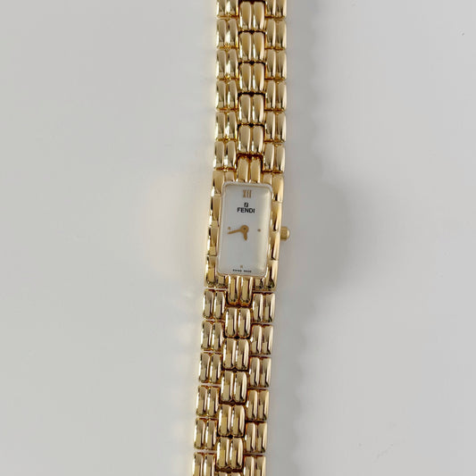Fendi 1990s Rectangular Dial Gold Plated Watch