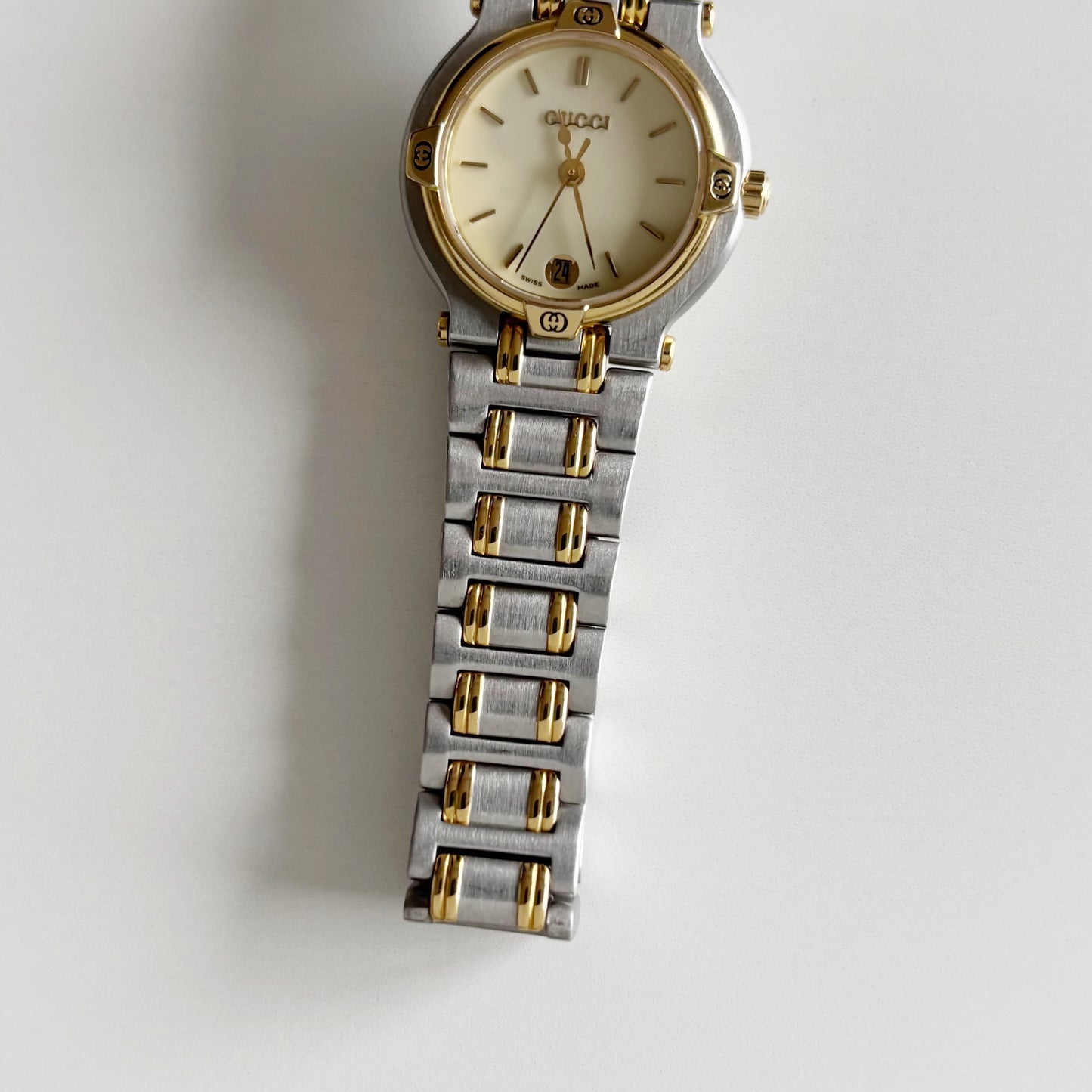 Gucci 1990s Date Round Dial Two Tone Watch