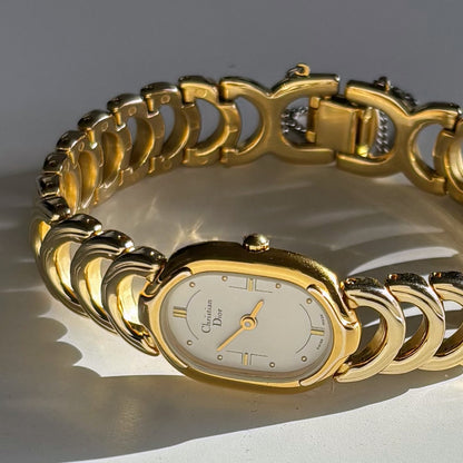 Dior 1990s Oval Gold Plated Watch