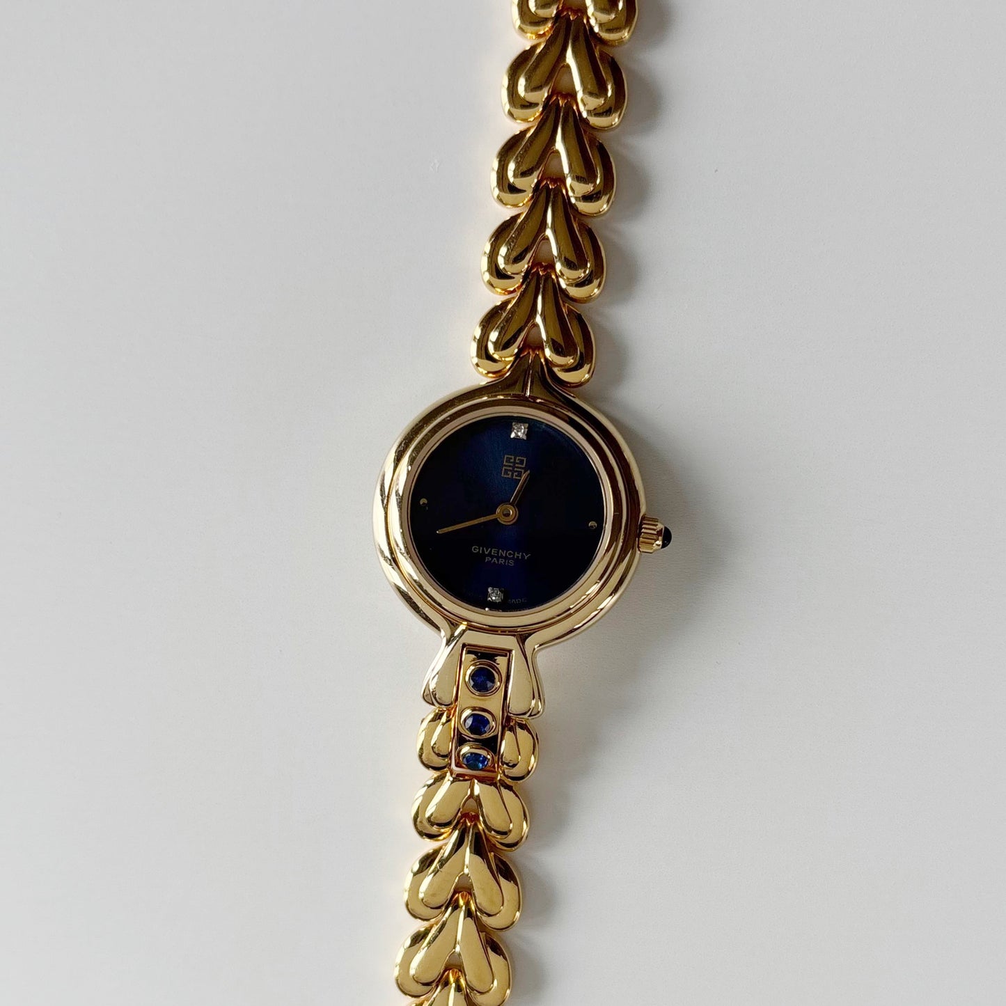 Givenchy 1990s Navy Round Dial Gold Plated Watch
