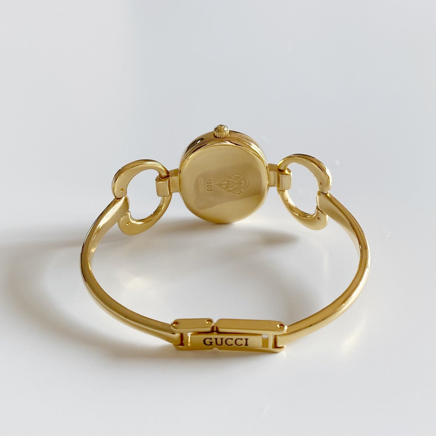 Gucci 1990s Black Dial Gold Plated Bangle Watch