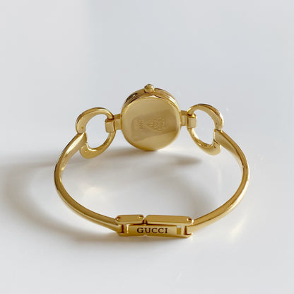 Gucci 1990s Black Dial Gold Plated Bangle Watch