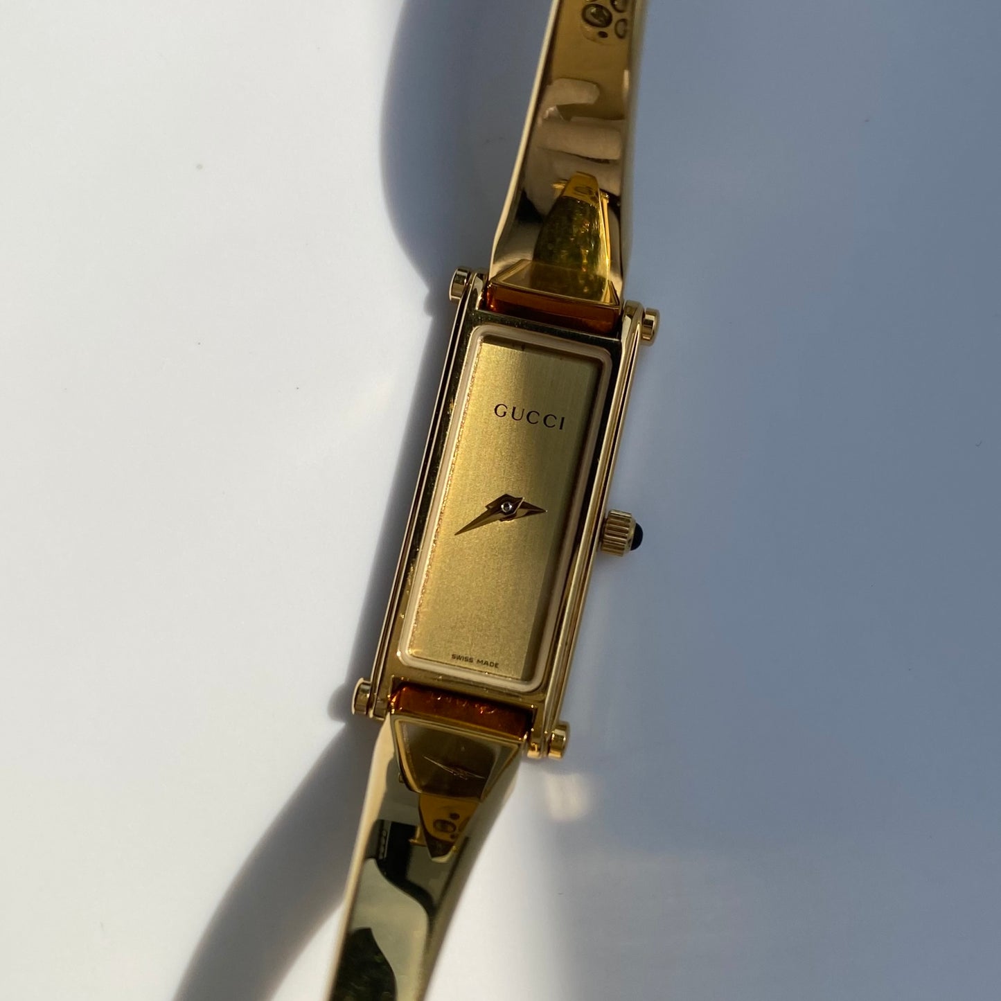 Gucci 1990s Gold Dial Gold Plated Bangle Watch (Small)