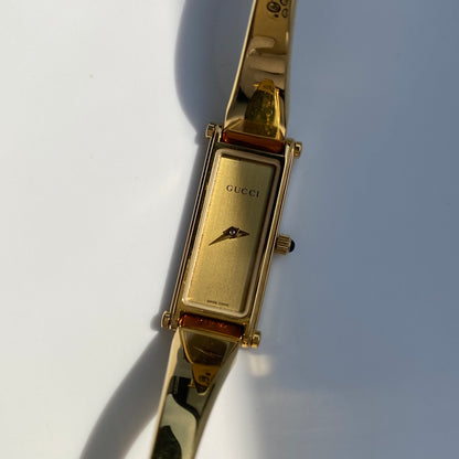 Gucci 1990s Gold Dial Gold Plated Bangle Watch (Small)