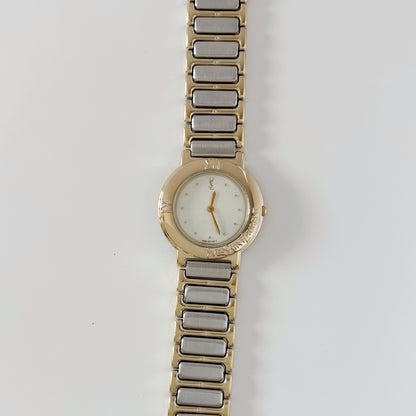 Yves Saint Laurent 1990s Round Dial Two Tone Watch (Large)