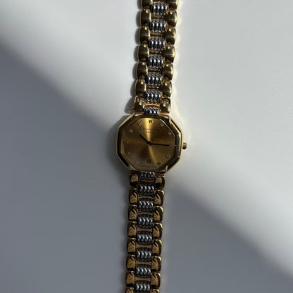 Dior 1990s Octagon Gold Dial Two-Tone Gold-Plated Watch