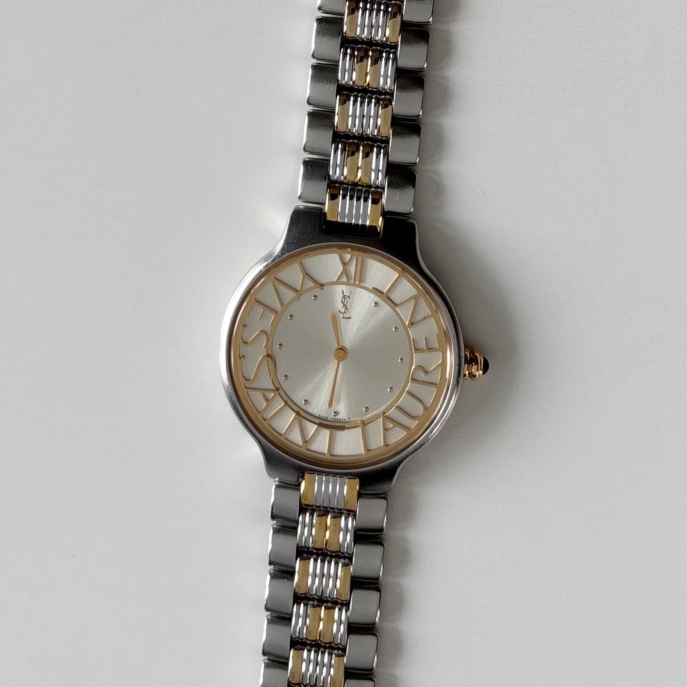 Yves Saint Laurent 1990s Round Dial Two Tone Gold Plated Watch