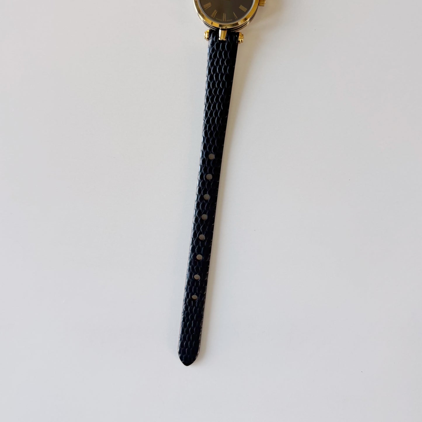 Gucci 1990s Black Round Dial Gold Plated Watch
