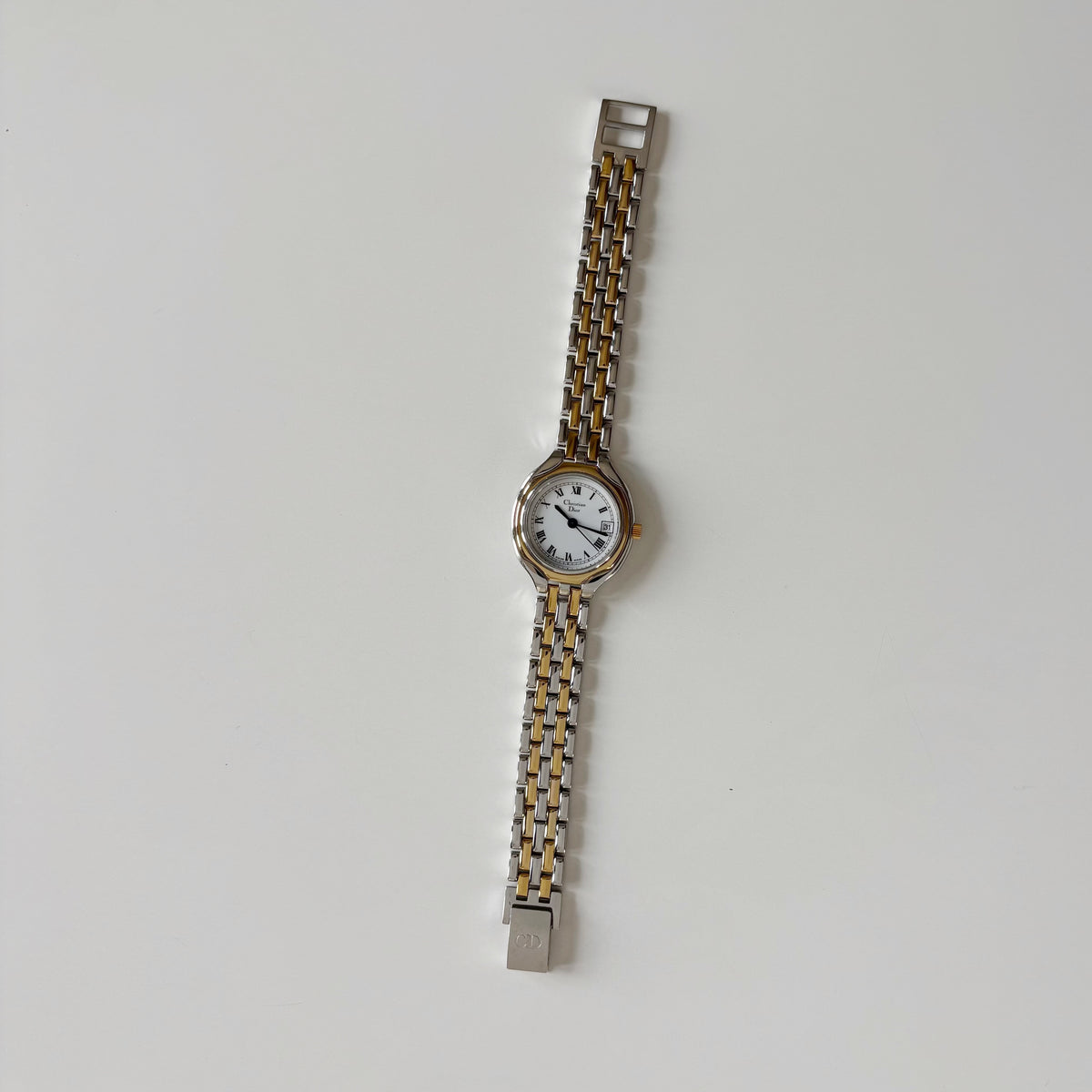 Dior 1990s Date Round Dial Gold Plated Two Tone Watch