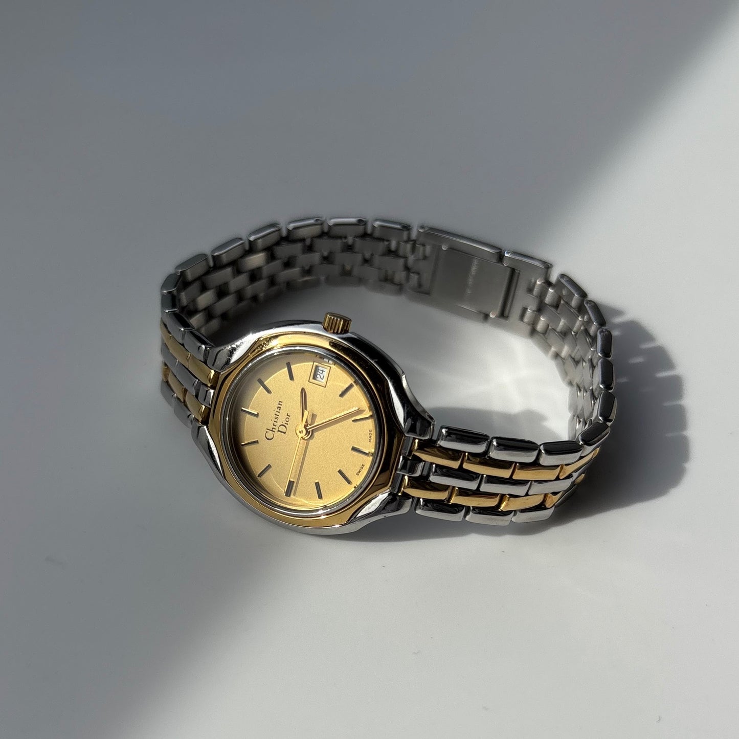 Dior 1990s Date Round Dial Two Tone Watch