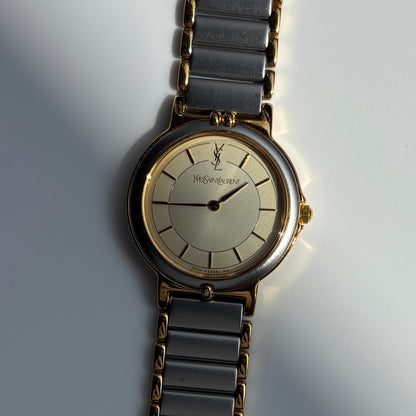 Yves Saint Laurent 1990s Large Round Dial Two Tone Gold Plated Watch (Large)