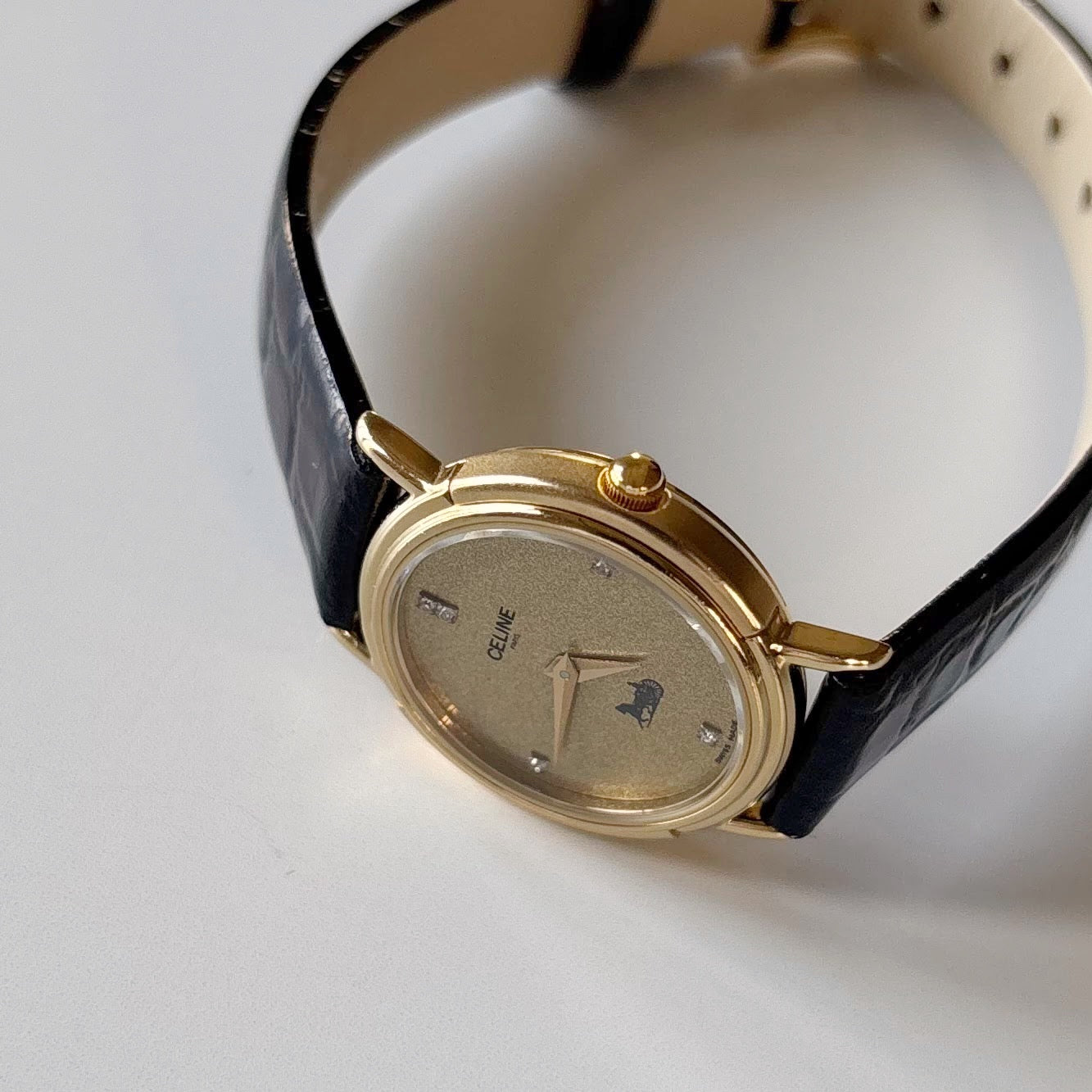 Celine 1990s Round Dial Gold Plated Watch