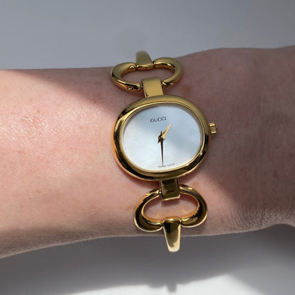 Gucci 1990s Seashell Dial Gold Plated Bangle Watch