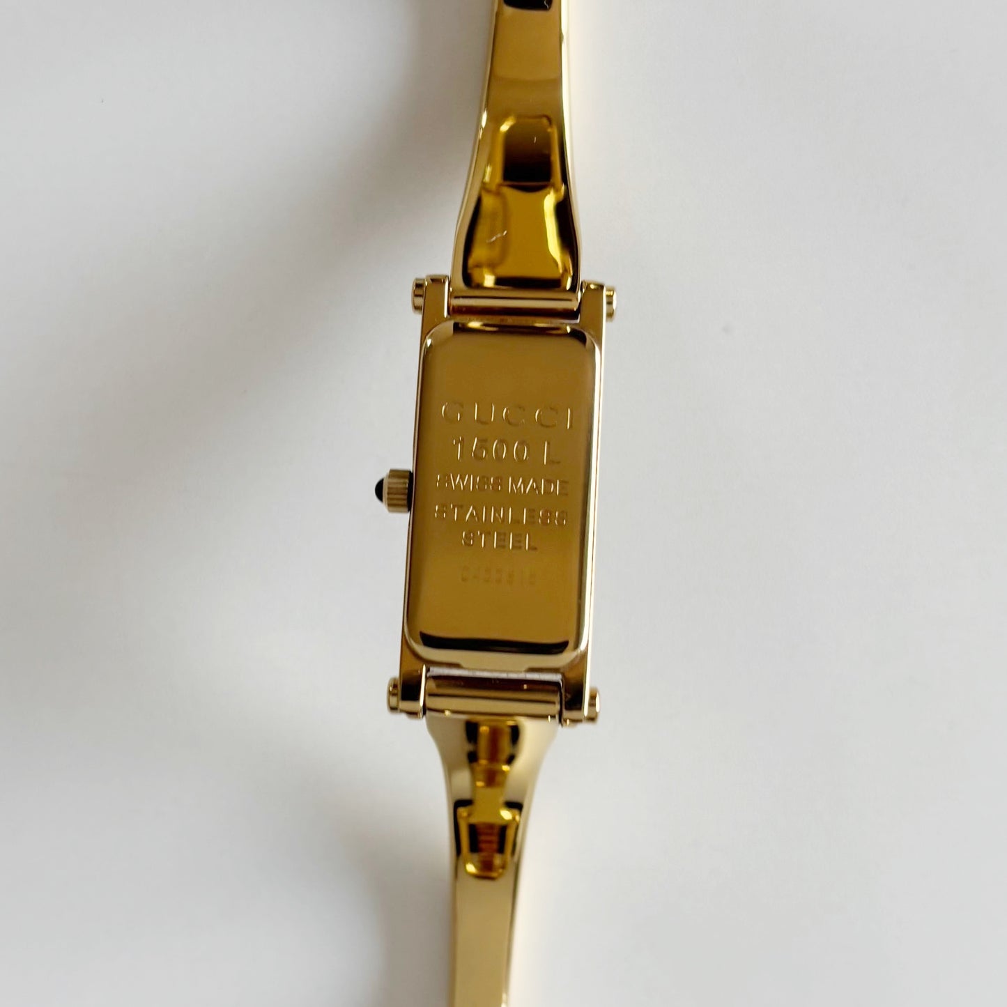 Gucci 1990s Seashell Dial Rectangular Gold Plated Bangle Watch