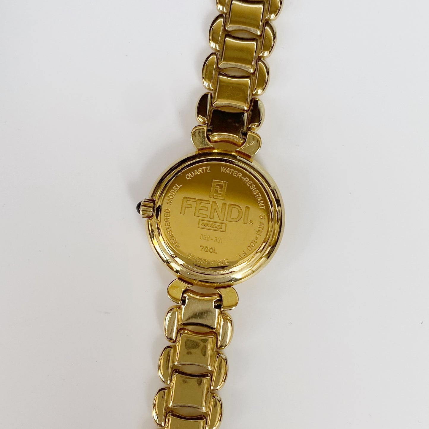 Fendi 1990s Seashell Dial Gold Plated Round Watch