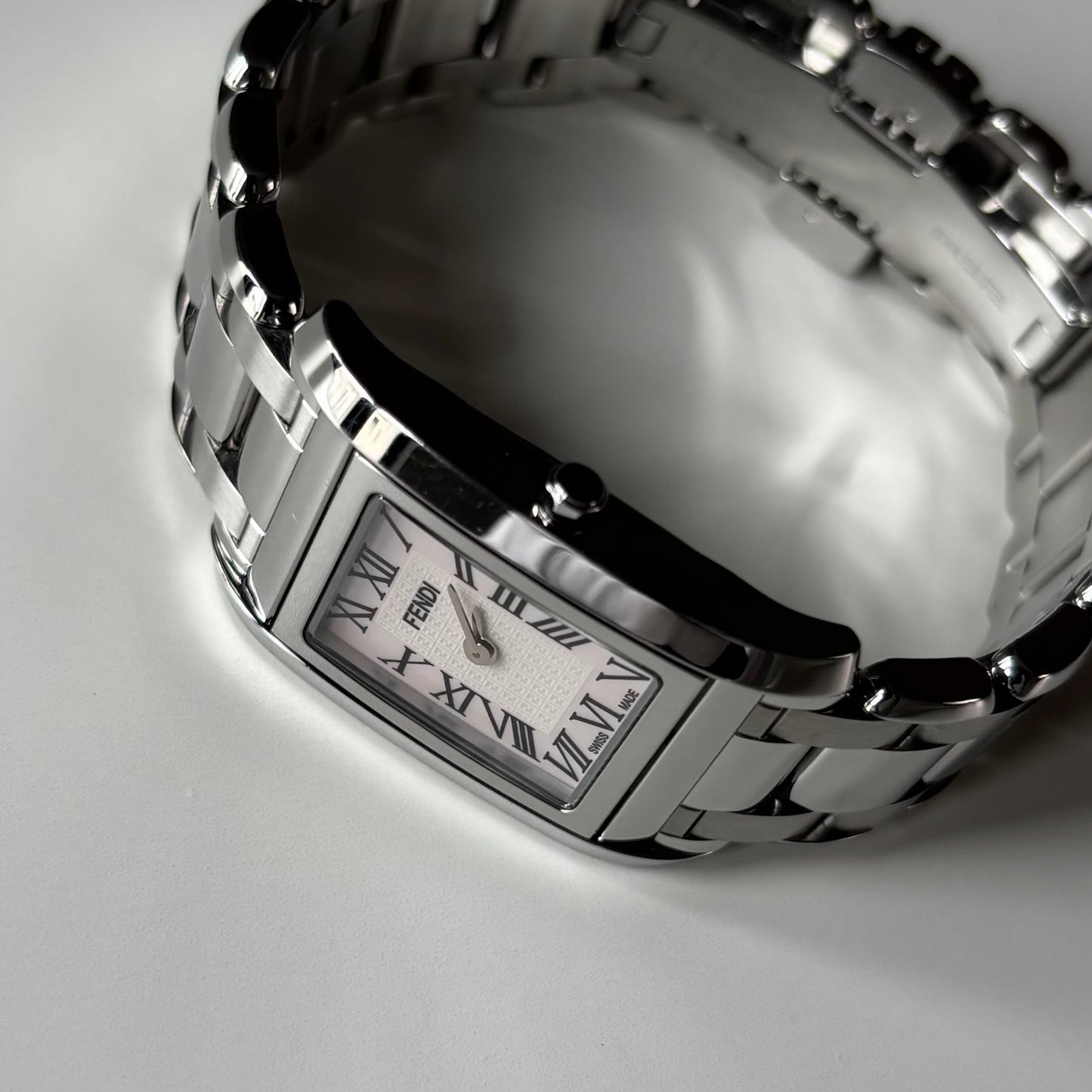 Fendi 1990s Seashell Dial Stainless steel Tank Watch