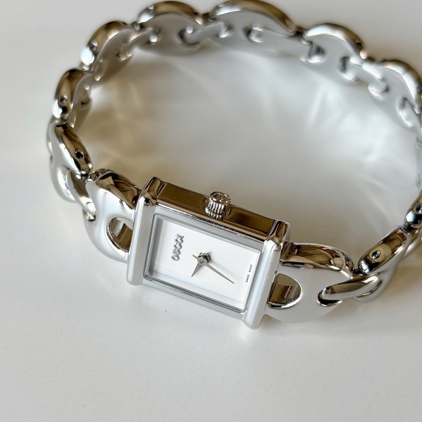 Gucci 1990s Interchangeable Strap Silver Watch with 3 straps, case