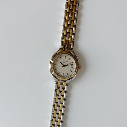 Dior 1990s Date Round Dial Two Tone Gold Plated Watch