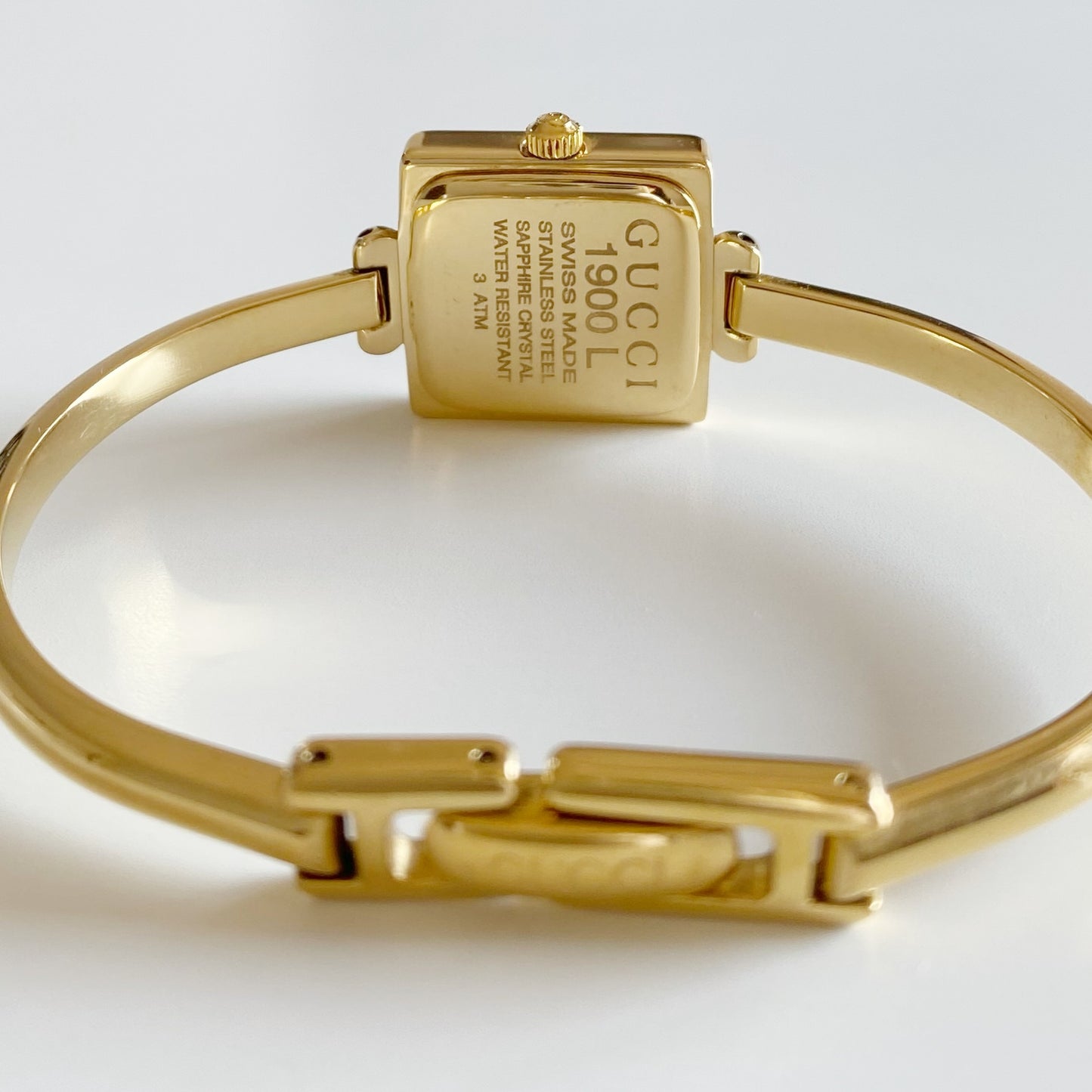 Gucci 1990s Square Dial Gold Plated Bangle Watch