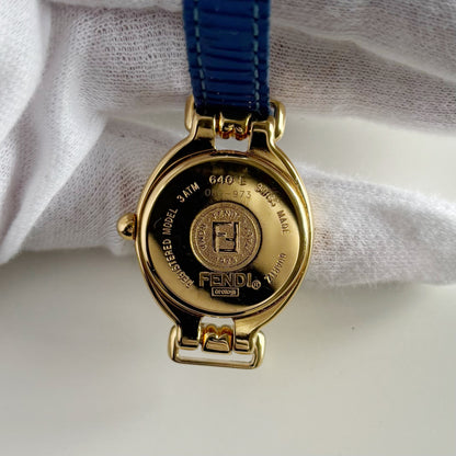 Fendi 1990s Interchangeable Strap Oval Dial Gold Plated Watch with 5 straps, case