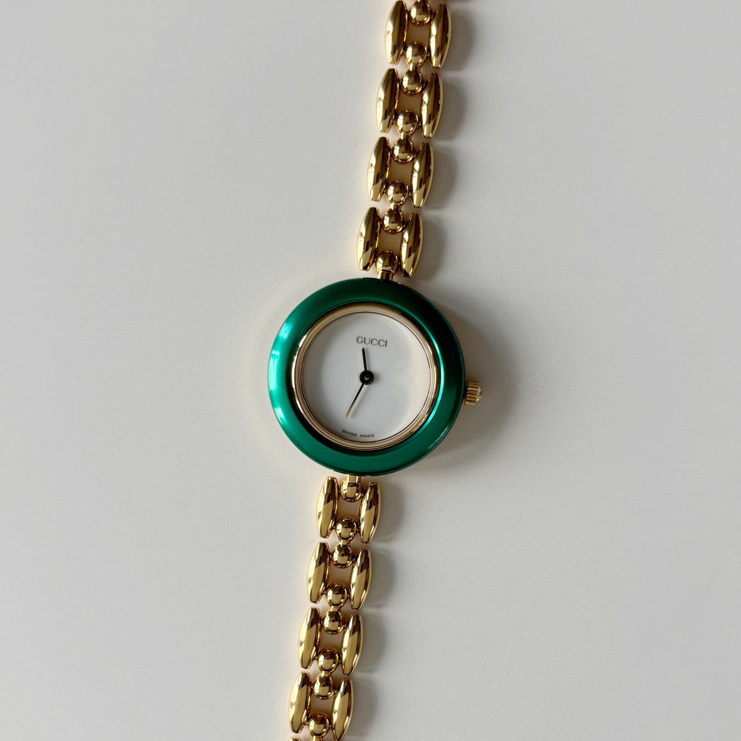 Gucci 1990s Interchangeable Bezel Gold Plated Rice Chain Watch with case, 6 bezels (160mm)