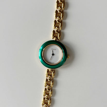 Gucci 1990s Interchangeable Bezel Gold Plated Rice Chain Watch with case, 6 bezels (160mm)