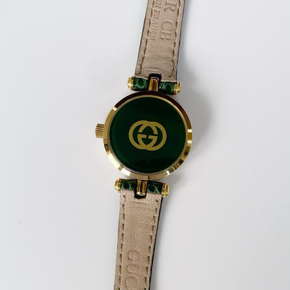 Gucci 1990s Round Green Leather Watch