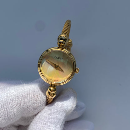 Gucci 1990s Seashell Dial Gold Plated Cable Bangle Watch