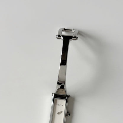 Gucci 1990s Rectangular Dial Silver Bangle Watch