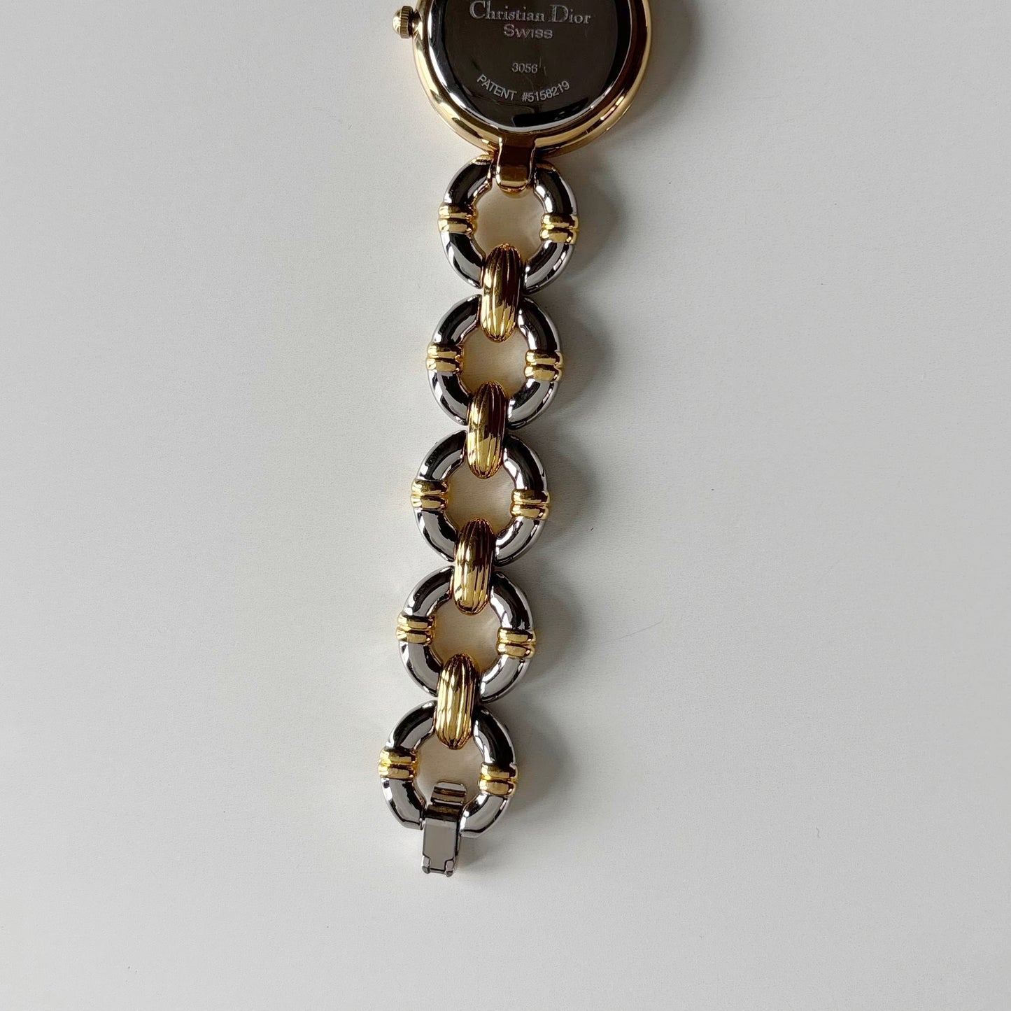 Dior 1990s Interchangeable Strap Round Dial Gold Plated Two Tone Watch with 3 straps, case