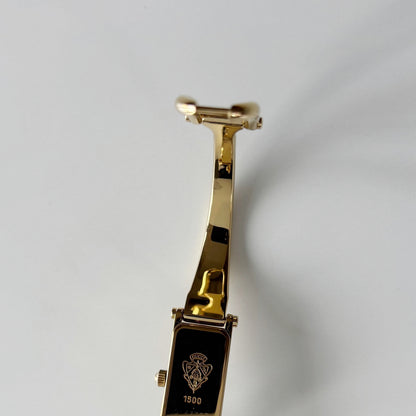 Gucci 1990s Gold Rectangular Dial Gold Plated Bangle Watch