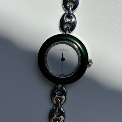 Gucci 1990s Interchangeable Bezel Stainless steel Chain Watch with 6 bezels, case
