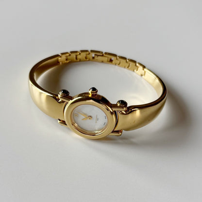 Givenchy 1990s Seashell Dial Gold Plated Bangle Watch