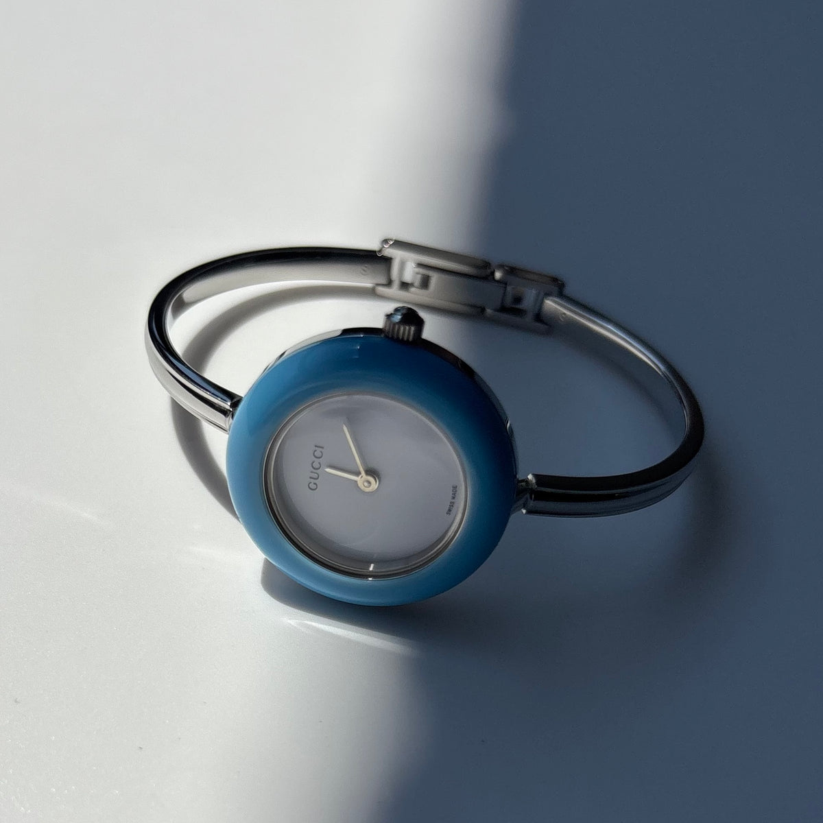 Gucci 1990s Interchangeable Bezel Stainless steel Bangle Watch with 12 bezels, case (Small)