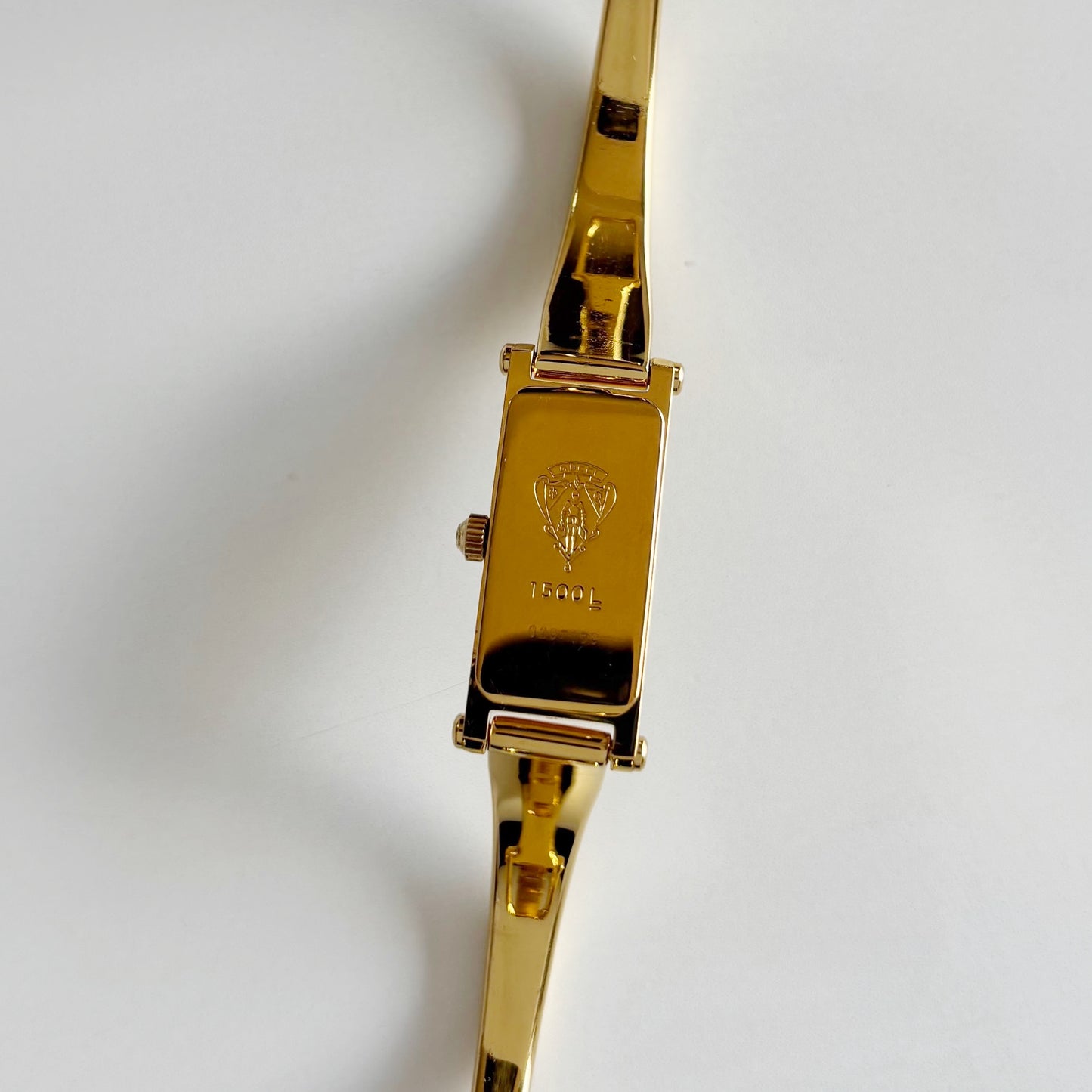 Gucci 1990s Rectangular Seashell Dial Gold Plated Bangle Watch