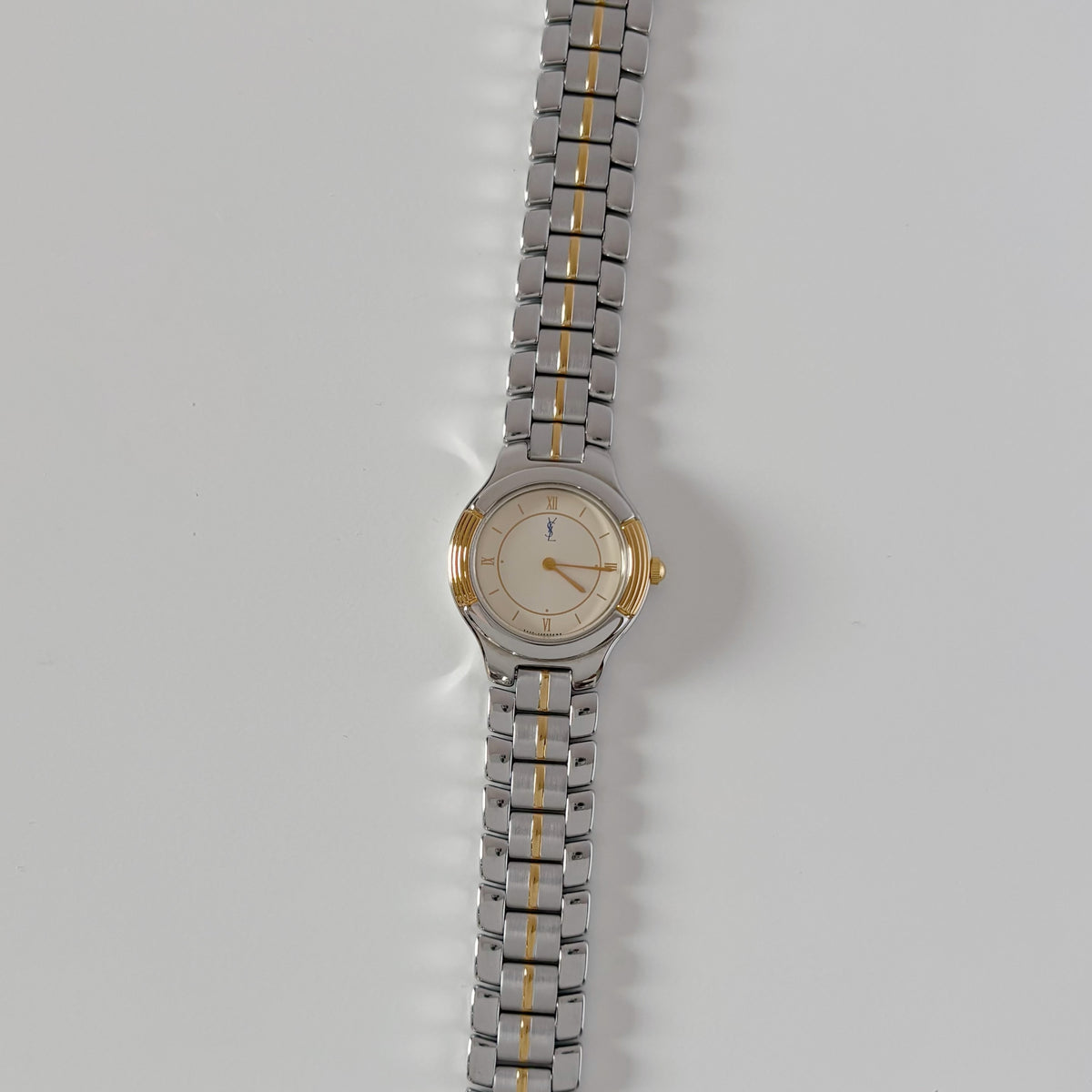 Yves Saint Laurent 1990s Round Dial Two Tone Gold Plated Watch