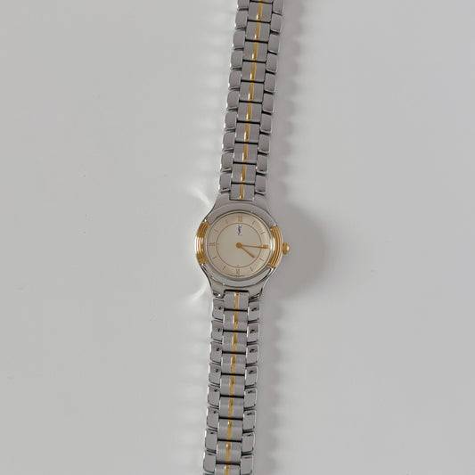 Yves Saint Laurent 1990s Round Dial Two Tone Gold Plated Watch