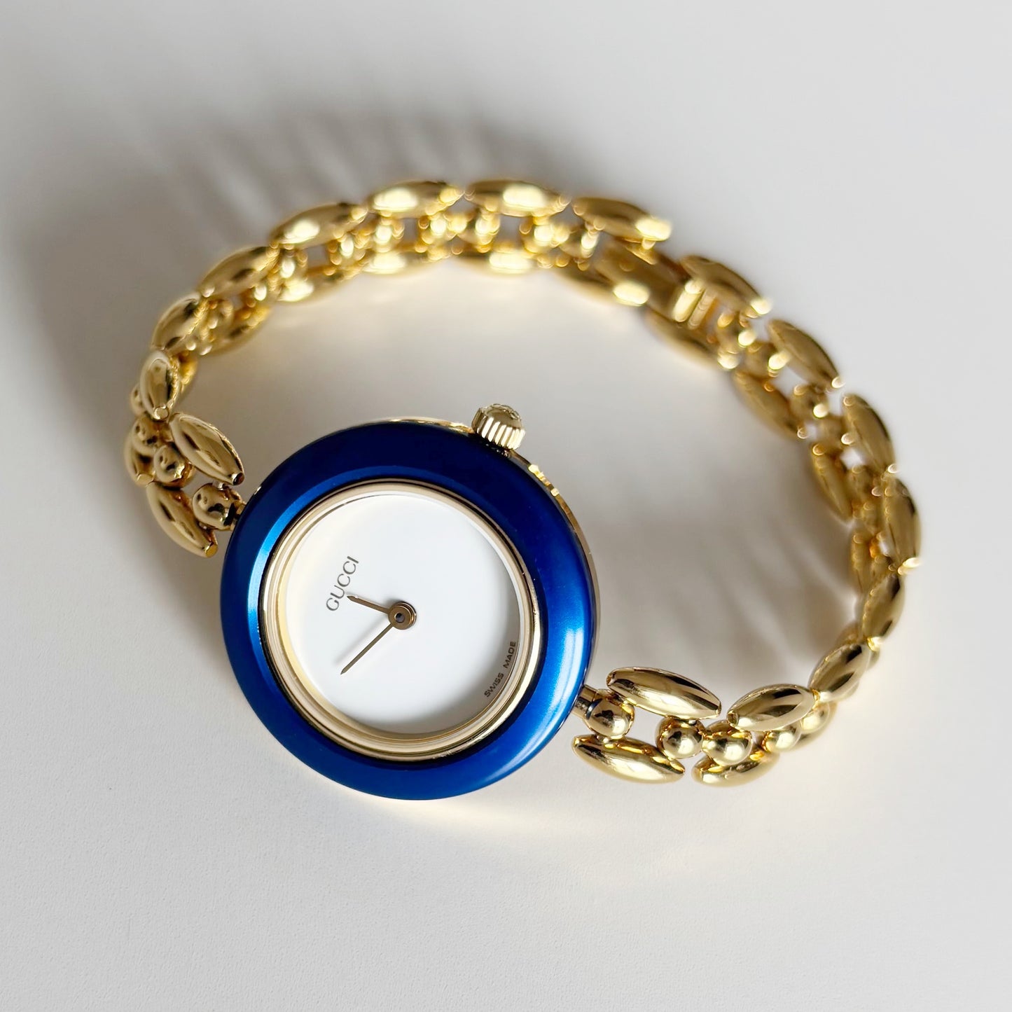 Gucci 1990s Interchangeable Bezel Gold Plated Watch with 6 bezels, case (162mm)