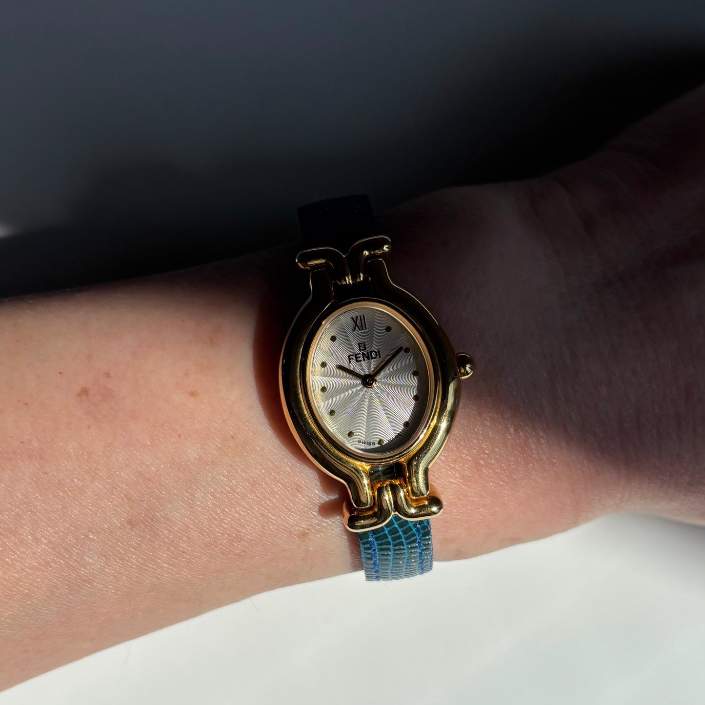 Fendi 1990s Interchangeable Strap Gold Plated Watch with 5 straps, case
