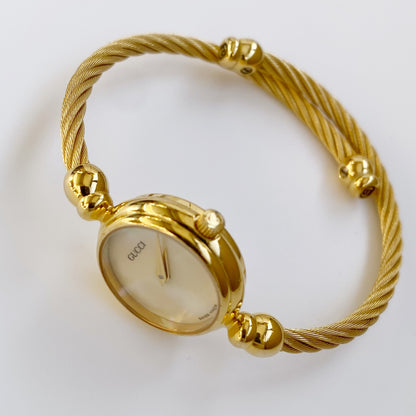 Gucci 1990s Seashell Dial Gold Plated Bangle Watch