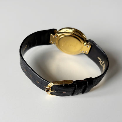 Dior 1990s Black Round Dial Gold Plated Watch (Large)