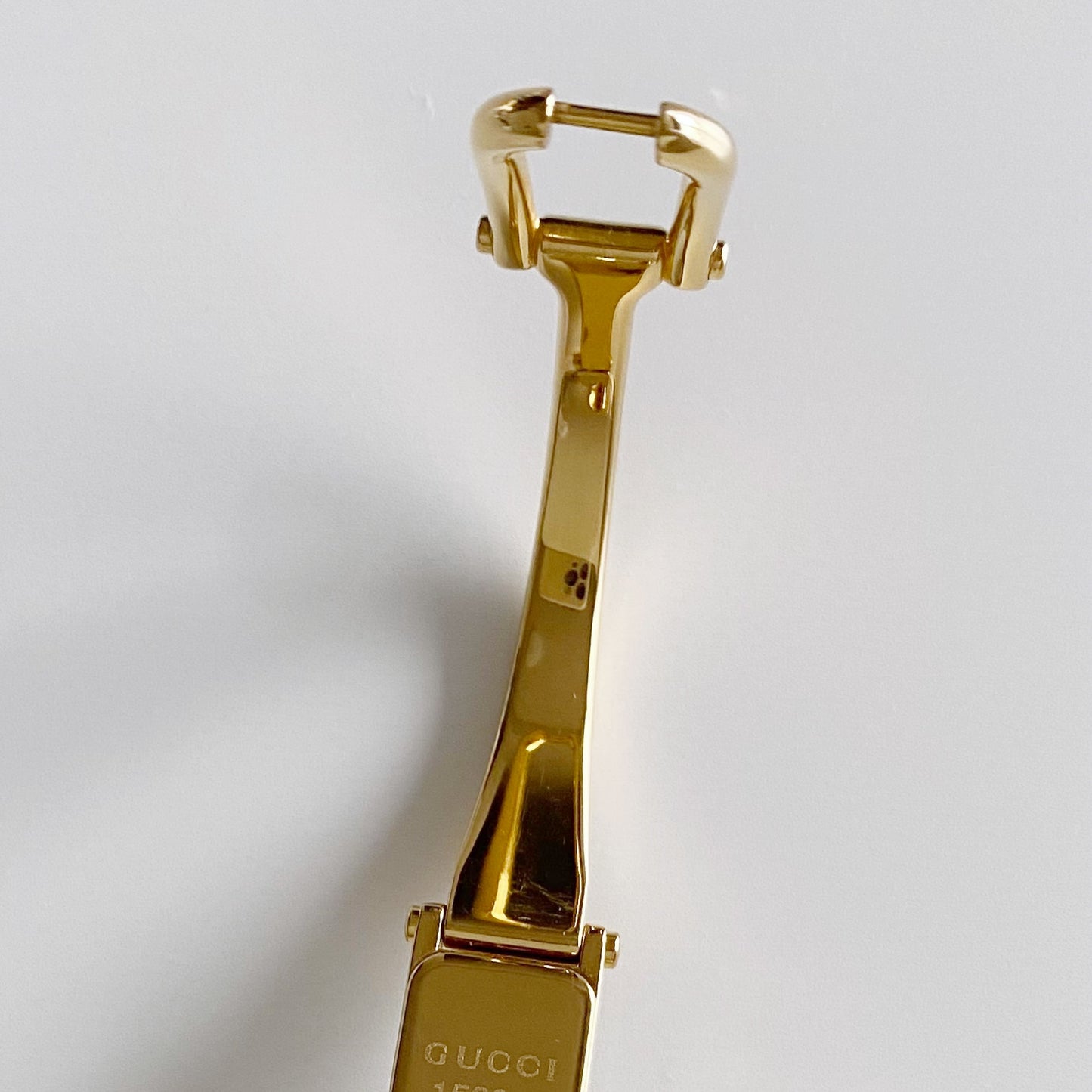 Gucci 1990s Seashell Dial Rectangular Gold Plated Bangle Watch